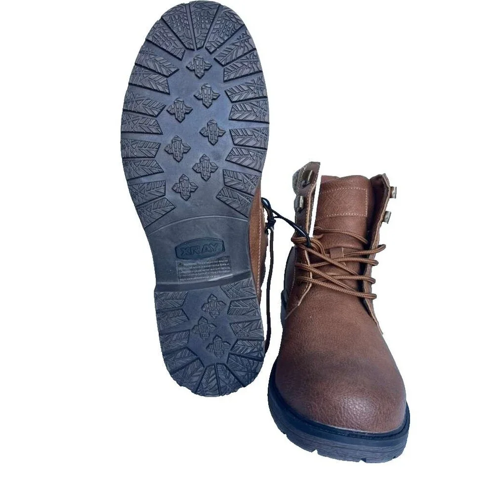 Xray Mens Brown Lace-Up Ankle Boots Buckle Detail Size 10.5 Faux Leather